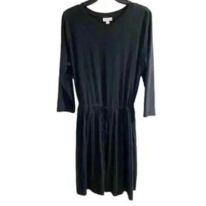 Black long sleeve pleated skirt midi dress‎ long sleeves, large petite J Jill
